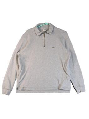 Lacoste Mens 5 Large Gray Quarter Zip Pullover Sweater Classic Logo Designer